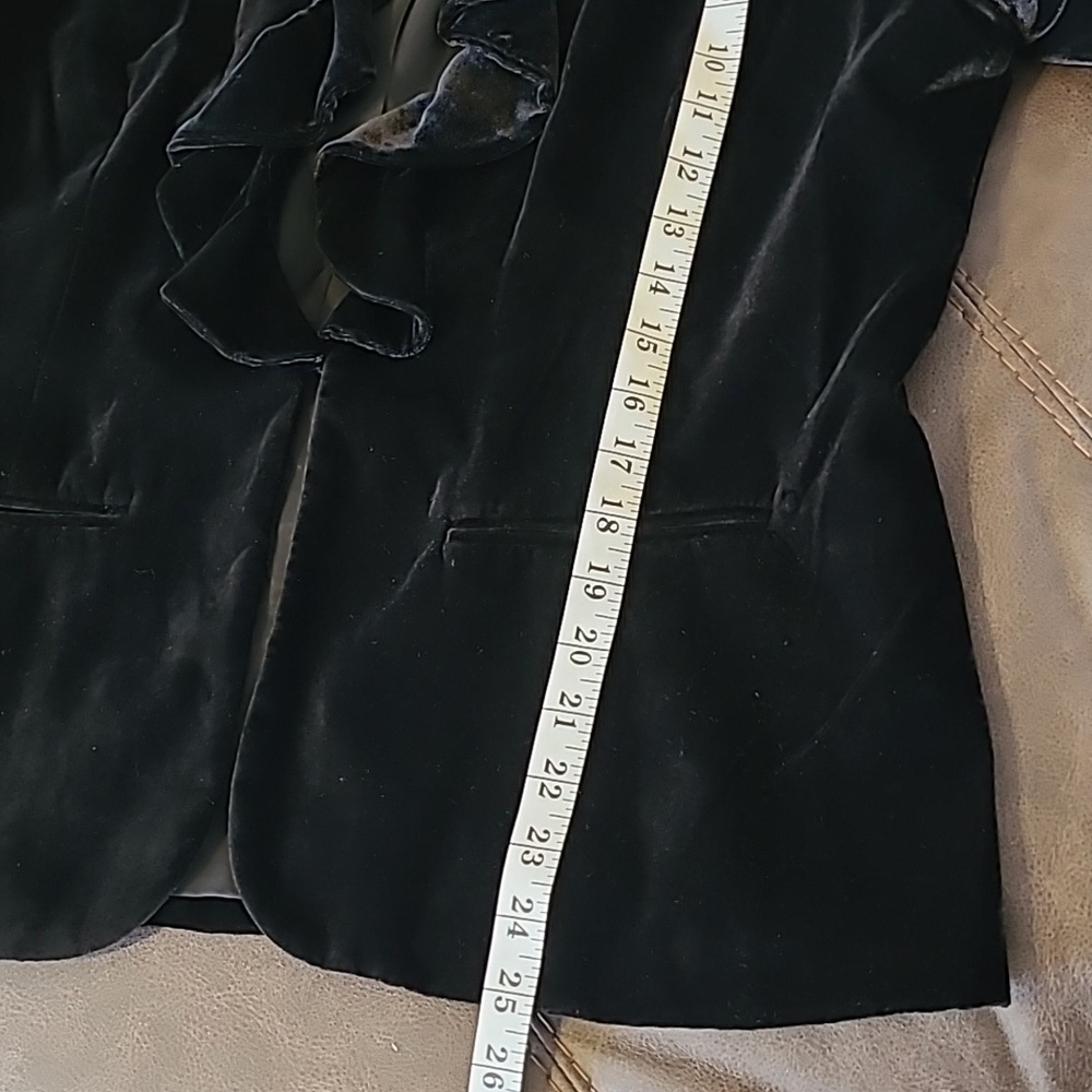 Kate Hill Black Crushed Velvet Black Ruffle Blazer Jacket Wmn 16 Plus Elegant - Picture 12 of 15